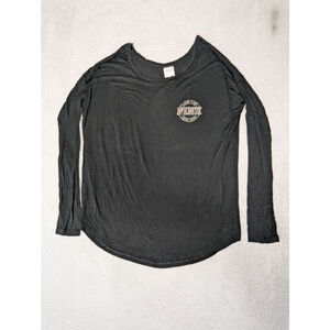 Women's PINK Victoria's Secret Long Sleeve Tee Black Silver S fits like a M